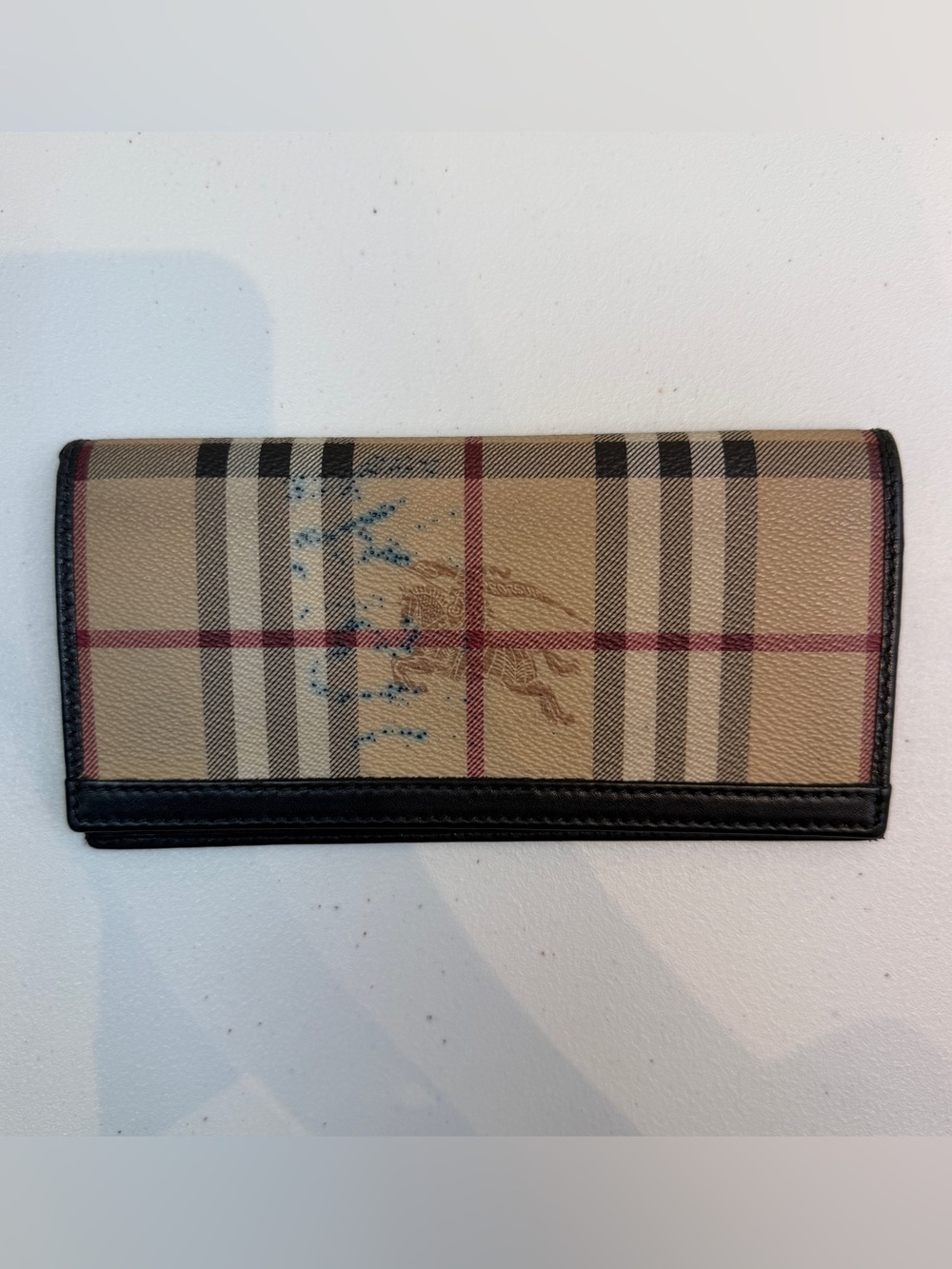 Burberry Classic Plaid Leather-Trim Wallet - Beige/Black